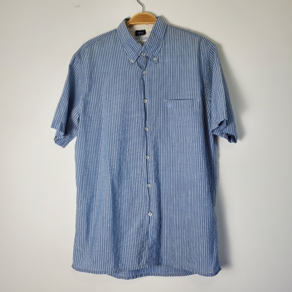 Saint James Blue Striped Cotton Casual Button Down Shirt